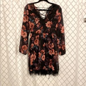 Lace back floral dress